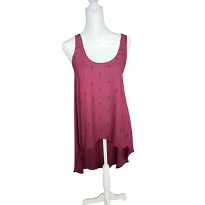 Decree Womens Burgundy Cross Print High Low Tank Top Medium Maroon Sleeveless